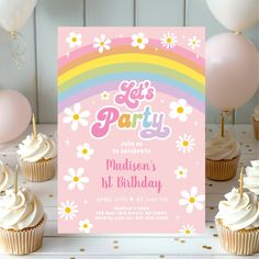 a birthday party with cupcakes and balloons