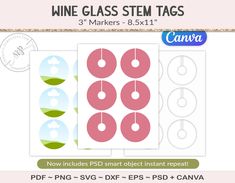 Wine Glass Tags, Digital Products To Sell, Canva Frames, Calendar Notes, Printable Collage Sheet, Sheet Template, Mini Calendars, Sticker Template, Party Printable