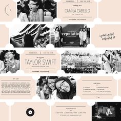 an advertisement for taylor swift is shown in black and white, with images of people on it