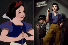 there are two pictures of snow white and the seven dwarfs in disney's animated movie