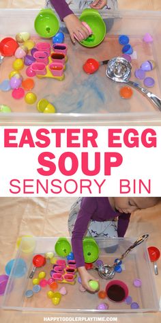 an easy easter egg soup activity for toddlers to play with