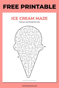 Free printable ice cream maze Printable Ice Cream, Printable Games For Kids, Mazes For Kids, Summer Printables, English Games