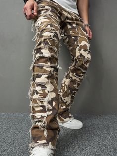 Army Green  Collar  Denim Camo Skinny Embellished Medium Stretch  Men Clothing Casual Camouflage Cotton Jeans, Camouflage Denim Jeans For Fall, Fall Camouflage Denim Jeans, Camouflage Cotton Jeans For Fall, Trendy Camouflage Jeans For Spring, Casual Camouflage Jeans For Spring, Fall Camouflage Cargo Jeans, Camouflage Baggy Jeans For Streetwear, Baggy Camouflage Jeans For Streetwear