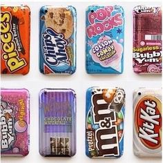 a bunch of different types of candy on a cell phone screen with the caption's name below it