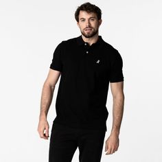 Men's Black Regular Fit Polo Shirt - White Bark - JAMES BARK Classic Fitted Polo Shirt For Workwear, Classic Polo Shirt With Polo Collar For Business, Classic Business Polo Shirt With Polo Collar, Formal Fitted Polo Shirt With Spread Collar, Elegant Polo Shirt For Work, Elegant Short Sleeve Polo Shirt For Formal Occasions, Elegant Short Sleeve Polo Shirt For Business, Classic Cotton Business Tops, Classic Cotton Tops For Business