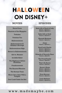 halloween on disney + movies with the words, read more on this page and below