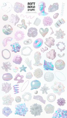 an assortment of pastel holographics on a white background with the words soft eodo