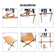 instructions to build a folding coffee table with wheels and legs for easy setup without tools