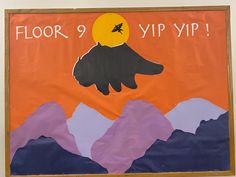 I used butcher paper to create layers of sky, Appa, and mountains. Then I used colored card stock for the sun and Aang Cartoon Network Bulletin Board, College Hall Themes, Ra Themes Floors