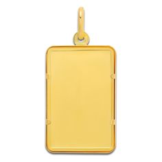 A stunning 5 gram ingot of pure 24K gold is framed within a lustrous 18K yellow gold frame in this powerful necklace charm. 24K Yellow Gold and 18K Yellow Gold Yellow Gold Rectangular Amulet Jewelry, Rectangular Yellow Gold Amulet Jewelry, Yellow Gold Necklace With Rectangular Pendant, Rectangular Yellow Gold Necklace With Polished Finish, Yellow Gold Necklace With Rectangular Locket Pendant, Gold Rectangular Amulet Necklace, Gold Rectangular Hallmarked Necklace, Gold Rectangular Necklace, Jared The Galleria Of Jewelry