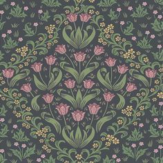 an intricately designed wallpaper with flowers and leaves