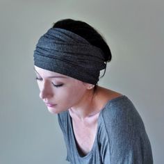 charcoal gray ecoshag jersey headbands for women Charcoal Grey Hair, Charcoal Hair, Boho Chic Hairstyles, Jersey Turban, Extra Wide Headband, Gray Headband, Jersey Headband, Jersey Scarf, Head Wraps For Women