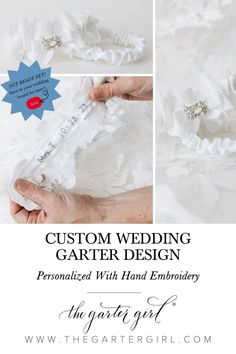 Where to shop custom designer bridal garter. White wedding garter set & handkerchief made with lace & tulle from bride's mom's wedding dress. Handmade wedding family heirlooms. Shop The Garter Girl's handmade wedding garters, bridal accessories, wedding heirlooms, bridal garters, ring bearer pillows, wedding day emergency kits, handkerchiefs & sentimental wedding heirlooms with gift box & keepsake bag. Brides, mothers & bridesmaids love our free wedding planning advice & dream wedding ideas. Wedding Garter Set, Mother Wedding Dress, Wedding Handkerchief