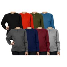 Unique Waffle Knit Thermal Design for Extra Warmth Oversize Loose Fit Design 3-Button Henley Long Sleeves Double Stitched Hem Thermal Design, Style Oversize, High Neck Tank Top, Henley Tee, Thermal Shirt, Sweater Tank Top, Collars For Women, Plus Size Shorts, Slim Fit Shorts