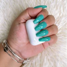 This set is 100% hand painted and made to order, our nails are made of salon quality gel and make getting your nails done convenient at the most affordable price! This set includes: 10 Teal nails Glossy finish Nail Glue Nail File, Nail Buffer, Cuticle Pusher Madd for you, Shop Pressedaholic. Disclaimer: Pressedaholic nails are completely custom made and can take 7 - 21 business days to complete depending on order volume. Shipping time is typically 3 days without postal service delays. Sample pho Teal Acrylic Nails, Mint Green Nails, Cute Nail Colors, Teal Nails, Winter Nails Acrylic, Cute Acrylic Nail Designs