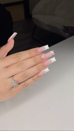 Square Nails Acrylic Medium, French Tip Nails With Initials, Proposal Nails Ideas, Nails With Initials, Mexican Nails, White Acrylic Nails, Cute Acrylic Nail Designs