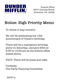 a birthday card with the words notice high priority memo