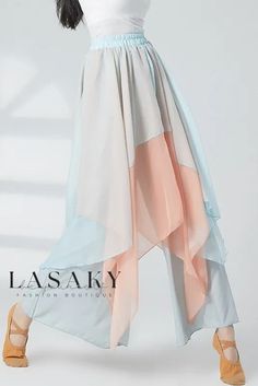 Lasaky - Professionally Tailored Classical Dance Skirt Pants with Flowing Design, Perfect for Performance Wear and Comfortable Loose Fit with Flared Legs Non-stretch Long Pink Skirt, Multicolor Ankle-length Bottoms For Summer, White Harem Bottoms For Spring, Fitted Ankle-length Bottoms For Summer, Pink Chiffon Bottoms For Spring, Elegant Multicolor Summer Pants, Multicolor Flowy High-waisted Skirt, Multicolor Stretch Long Skirt, Flowy Ankle-length Spring Bottoms