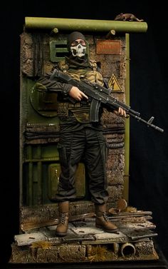 "Mercenary stalker" 120mm scale (1/16 scale). By Alexander Kataurov (Alessandro). Figure of modern Russian trooper by ALBINO RAVEN MINIATURES converted to character from the "Stalker" universe. #Post_Apocalyptic #diorama #vignette #figure_model #S_T_A_L_K_E_R #metro2033 Monster Sketch, Military Action Figures, Military Figures, Military Diorama