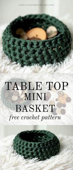 crochet table top basket with buttons on it