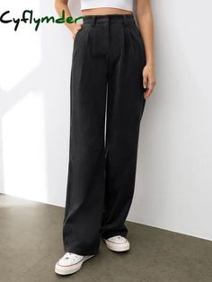 Cyflymder- Wide Leg Pleated Corduroy Pants Black / Xs Type Of Pants, Corduroy Pants, Long Pants, Workout Pants, Black Pants, Wide Leg, Trousers, Pants, Black