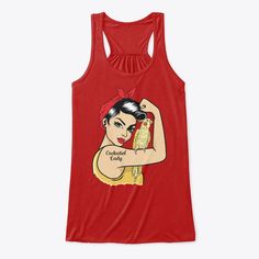 a women's tank top with an image of a woman holding a corn cob