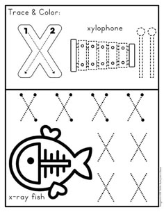 trace and color worksheet with fish