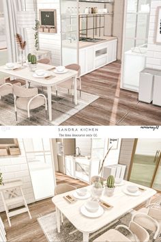 two renderings of the same kitchen and dining room