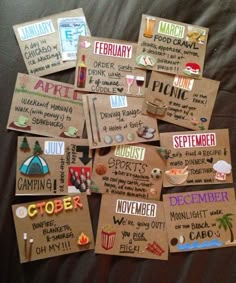 a bunch of tags that are sitting on top of a bed with the words i love you