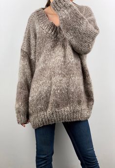 "Oversized casual v-neck pullover sweater give you super warm and stylish looking! Features: * oversized looking * drop-shoulder sleeves * 70% mohair/ 30% acrylic mixed blended color yarn - soft and comfy. Size: S/M (us 2-8) L/XL(us 10-16). Measurements: Size S/M: Chest - 51\"(130cm) Length - 28\" (75cm) Size L/XL: Chest - 55\"(140cm) Length - 30\" (80cm) Pls. see options for different colors. If you want it in different measurements, pls. leave the note or convo me. Hand wash in cold water and Oversized Beige Knitted V-neck Sweater, Oversized V-neck Sweater With Soft Texture, Oversized V-neck Chunky Knit Sweater, Cozy Mohair V-neck Sweater, Oversized Chunky Knit V-neck Sweater, Chunky Oversized Sweater For Fall, Oversized Mohair Sweater With Soft Texture, Oversized Cozy Mohair Sweater, Glendale Az