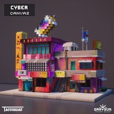 A cyber punk house design for Minecraft with a colorfull block palette. Download my builds on Patreon ! Magical Minecraft, Minecraft Build House, Minecraft Cyberpunk, Fantasy Minecraft, Punk House, Minecraft W, Minecraft Steampunk, Minecraft Theme, Minecraft Interior