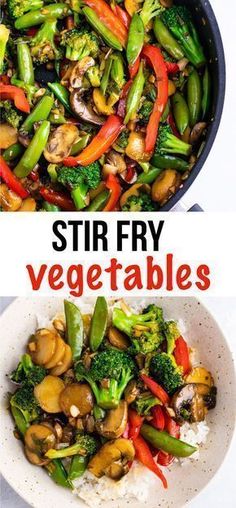 stir fry vegetables in a skillet with broccoli and peppers