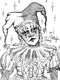 a black and white drawing of a clown