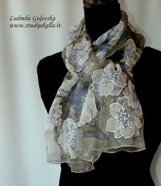 Scarf.Natural silk scarf- floral, gray - pale violet hand painted scarf. Handmade Elegant Silk Scarf For Spring, Elegant Handmade Scarves For Spring, Elegant Handmade Silk Scarf For Spring, Handmade Elegant Spring Scarves, Elegant Handmade Spring Scarves, Elegant Hand Painted Silk Scarf For Spring, Elegant White Handmade Silk Scarf, Elegant Handmade White Silk Scarf, Monochrome Clothes