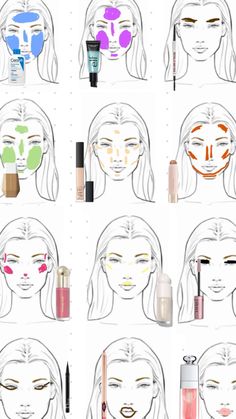 Full Face Makeup Steps, Water Based Makeup, Makeup Looks Step By Step, New Makeup Looks, Make Up Simple, Makeup Template, Makeup Filter, Makeup Charts