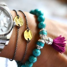 Turquoise Bead and Tassel bracelet Turquoise Jewelry With Tassels And Round Beads, Disc Bracelet, Turquoise Bead Bracelet, Jewelry Tattoo, Tassel Bracelet, Gold Disc, Bohemian Bracelets, Wish Bracelets, Simple Jewelry