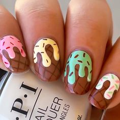 110 Summer Nails Designs For Your Trending Look Sweets Nails, Ice Cream Nail Art, Desert Nails, Coral Nails With Design, Cream Nail Art, Food Nail Art, Summer Nails Designs, Cartoon Nail Designs, Ice Cream Nails