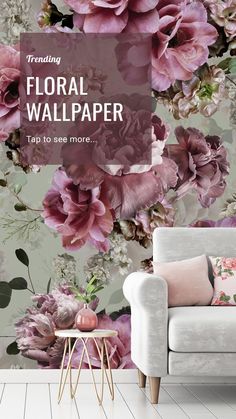 a floral wallpaper with pink flowers on it and the words trending floral wallpaper tap to see more