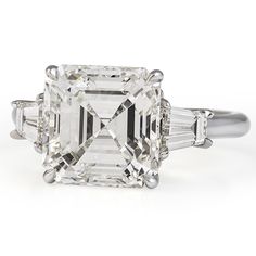 5.01 carat Asscher Cut Diamond Three-Stone Ring Graff Diamond Ring, Asscher Cut Diamond Earrings, Antique Engagement Rings Victorian, Asscher Cut Diamond Ring, Graff Diamonds, Moissanite Vs Diamond, Favorite Engagement Rings, Wedding Band Designs, Asscher Cut Diamond