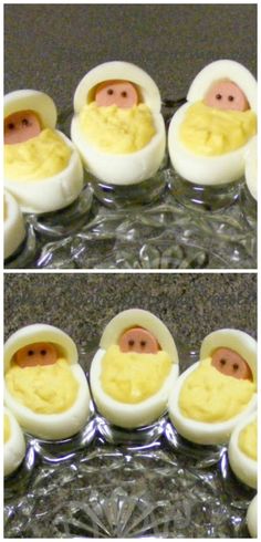 there are several pictures of eggs with faces in them