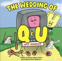 the wedding of q & u just married book cover with cats and dogs around it