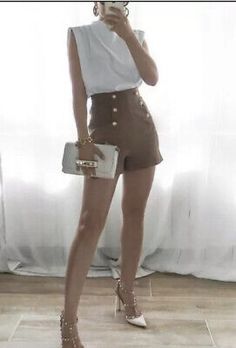 Find ideas๏ฟฝand inspiration for Zara New Woman High Waisted Shorts Brown Gold Button M NWT 8006/703, Clothing Chic Button-up Party Bottoms, Elegant Buttoned Shorts For Spring, Elegant Short Bottoms With Button Closure, Elegant High-waisted Shorts With Button Closure, Elegant High Waist Shorts With Button Closure, Chic Button-up Summer Shorts, Chic Button-up Shorts For Summer, Elegant Fitted Shorts With Button Closure, Elegant Short Bottoms With Buttons