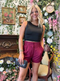 Upgrade your summer wardrobe with our Entro Live It Up Dressy Shorts in Garnet! These high-waisted shorts are the perfect combination of style and comfort, featuring a button and zipper closure, pockets at the side, and a belted waist. The lightweight, non-sheer material is perfect for any occasion. Live it up in these must-have shorts! Fabric Content 95%POLYESTER 5%SPANDEX Short Skort With Built-in Shorts For Night Out, Summer Skort With Built-in Shorts For Night Out, High-waisted Shorts For Summer Night Out, Summer Knee-length Shorts For Night Out, Spring Knee-length Shorts For Night Out, High-waisted Shorts For Night Out In Spring, Summer Night Out Shorts With Built-in Shorts, High Waist Shorts For Night Out In Summer, High Waist Shorts For Summer Night Out