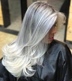 White Silver Hair, Silver Hair Highlights, Long Silver Hair, Silver White Hair, Grey Hair Don't Care, Silver Haired Beauties, Frosted Hair, Long White Hair, Going Grey