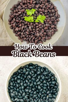 Cooked and dry black beans in white bowls. Black Beans From Scratch, Cook Black Beans, Vegetarian Beans, Beans From Scratch, Dried Black Beans, Healthy Budget, Vegetarian Mexican, Black Bean Recipes