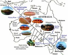 australia map with all the major tourist attractions and their names on it, including mountains