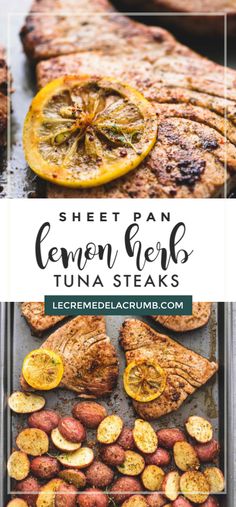 sheet pan lemon herb tuna steaks with potatoes