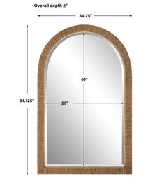 an arched mirror with measurements for the width