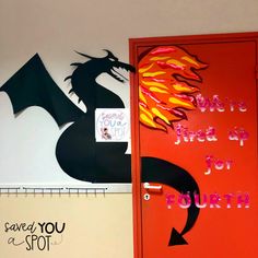 there is a red door with a dragon on it and a sign that says save you for burn