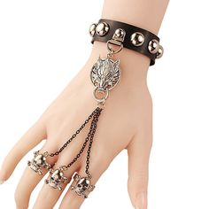 Color: 6 Bracelet Stands, Wolf Skull, Gothic Bracelet, Gold Link Bracelet, Chic Bracelet, Leather Ring, Skull Bracelet, Cheap Accessories, Bracelet Ring